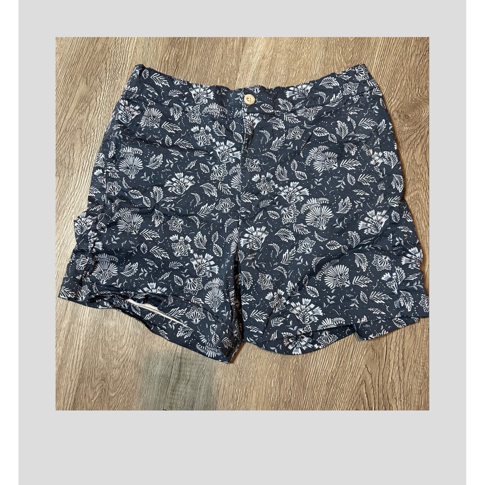 Navy Blue Floral Botanical Shorts Elastic Back L Summer Vacation Weekend Travel